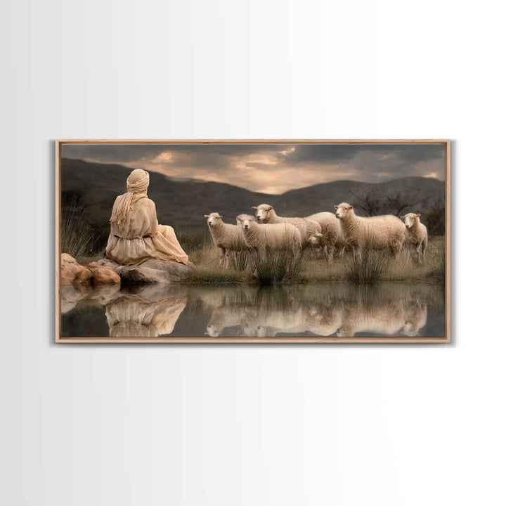 Shepherd’s Reflection – Framed Canvas Print – Christian Art Canvas – Christian Wall Art – Christian Art – Christian Painting – Christian De