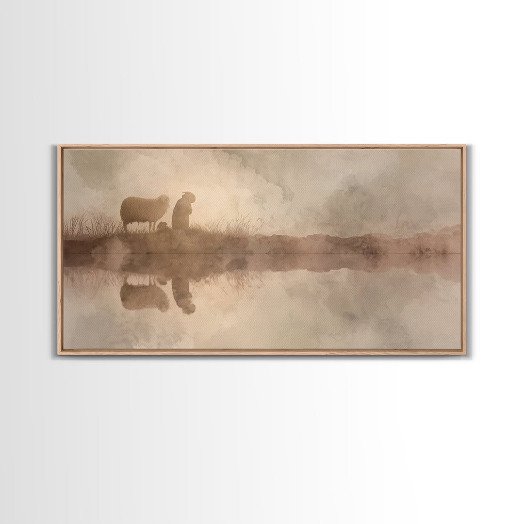 Soft Pasture Light, Framed Canvas Print, Christian Art Canvas, Christian Wall Art, Christian Art Prints, Christian Gift, Subtle Christian A