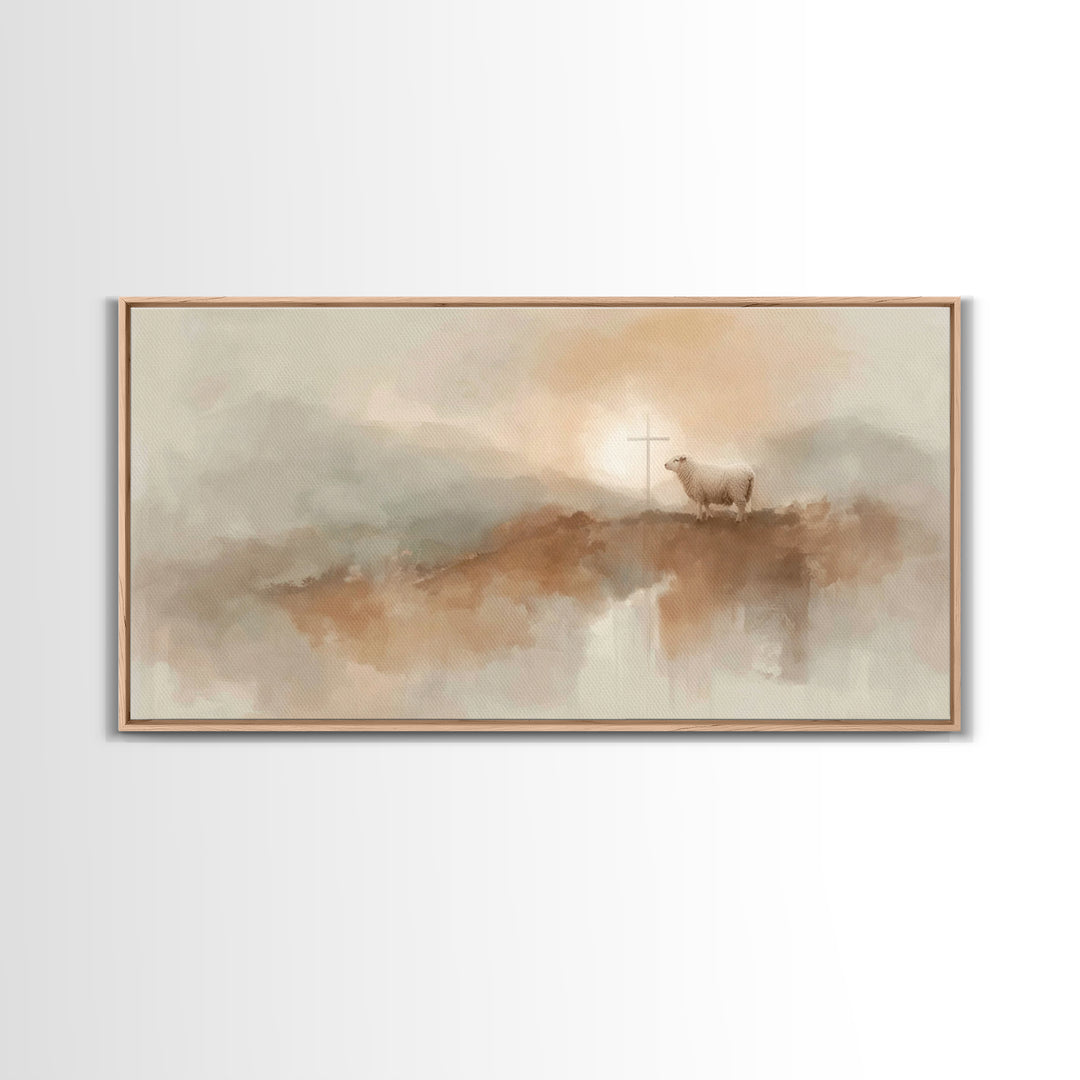 Cross On The Hill | Framed Canvas Print | Christian Art Canvas | Christian Wall Art | Christian Art Painting | Christian Decor | Christian