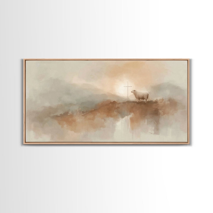 Cross On The Hill | Framed Canvas Print | Christian Art Canvas | Christian Wall Art | Christian Art Painting | Christian Decor | Christian