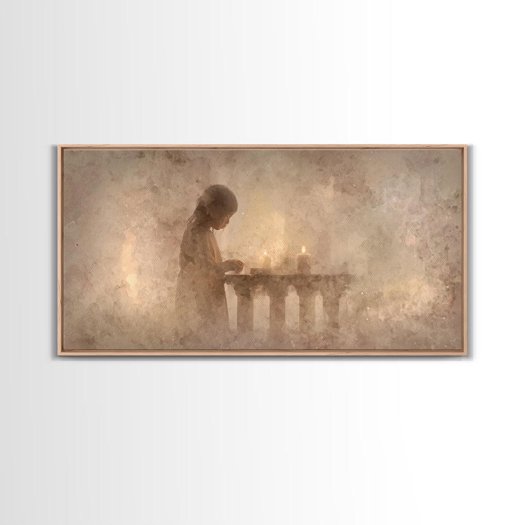 Soft Prayer Light - Framed Canvas Print - Subtle Christian Art - Christian Wall Art - Christmas Art Prints - Christian Decoration - Modern
