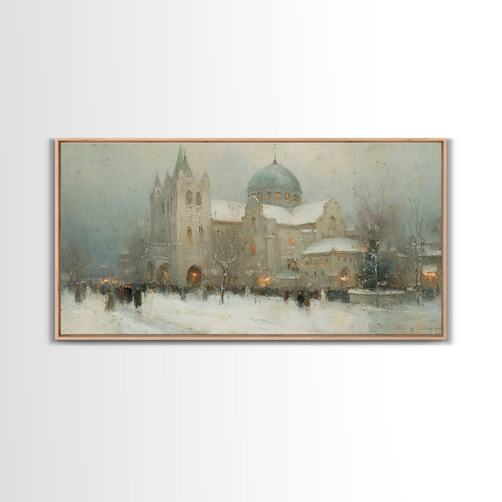 Winter Chapel Peace – Framed Canvas Print – Christian Wall Art – Christmas Art Work – Christian Christmas Art – Framed Christmas Wall Art –