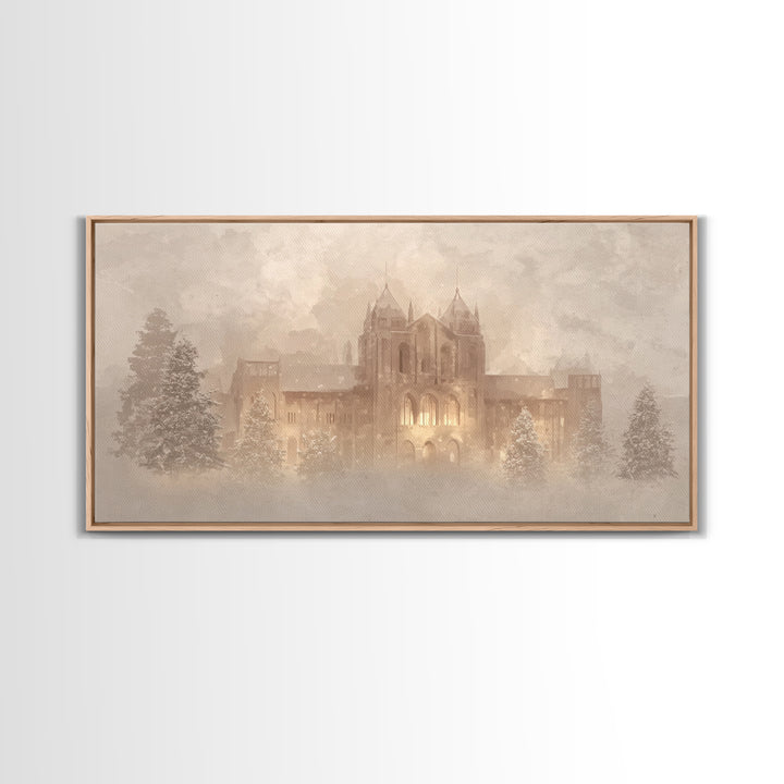 Sanctuary In Snow – Framed Canvas Print – Christian Wall Art – Vintage Christmas Art – Christian Art Canvas – Christmas Wall Art – Christia