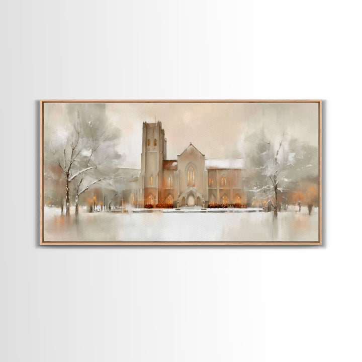 Snowbound Chapel Light | Framed Canvas Print | Christian Art Canvas | Christian Wall Art | Modern Christian Art | Christmas Wall Art | Chri