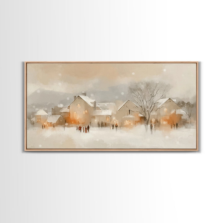 Warm Winter Village – Framed Canvas Print – Christian Christmas Art – Christmas Art Prints – Christian Wall Art – Festive Christian Decor –