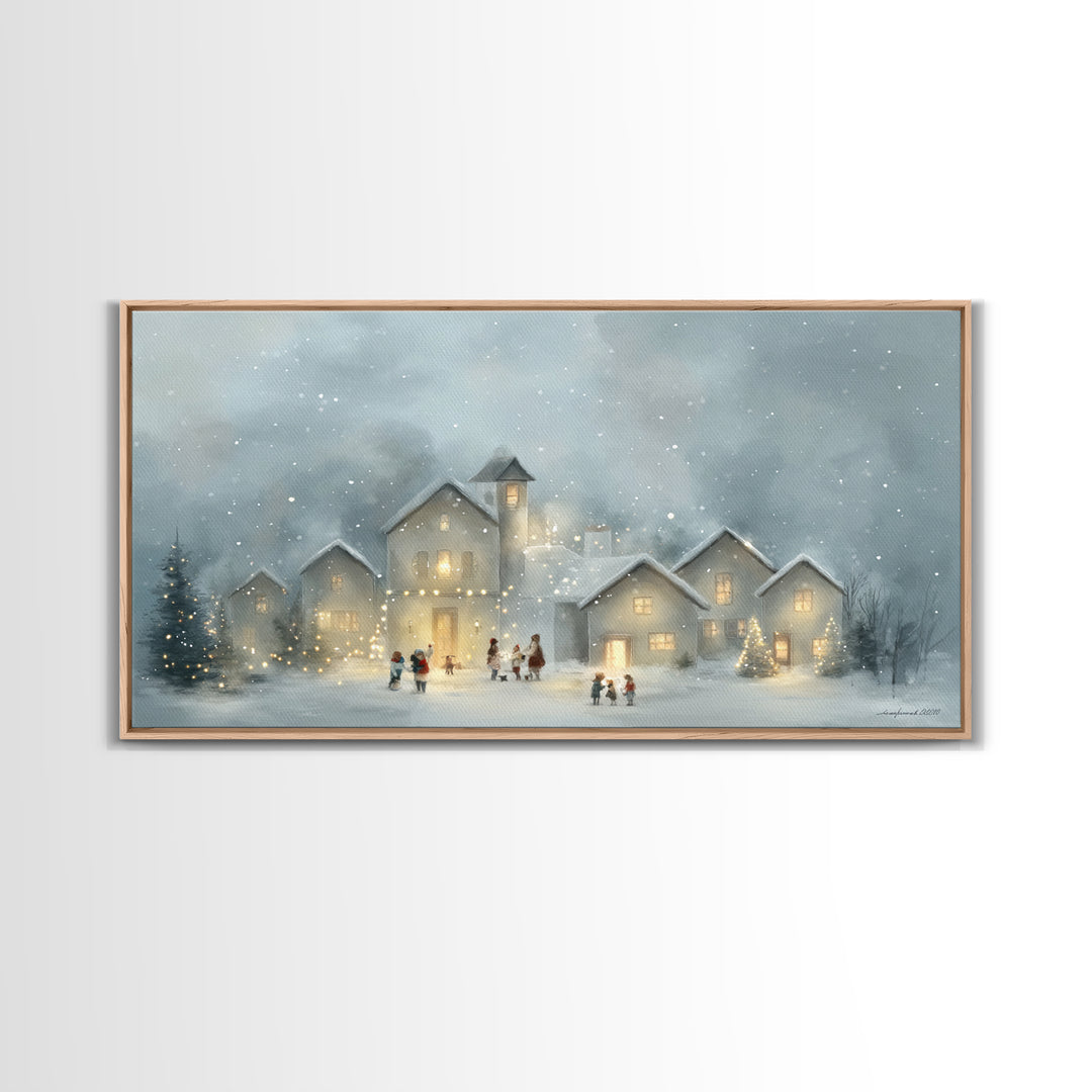 Bethlehem Village Glow – Framed Canvas Print – Christian Christmas Art – Christian Art Canvas – Christmas Canvas Wall Art – Christian Decor