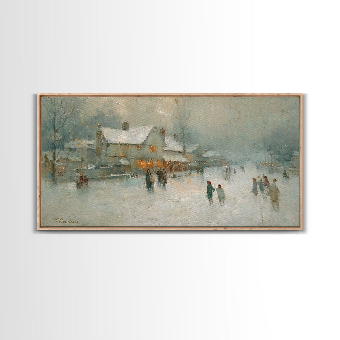 Snowy Family Gathering | Framed Canvas Print | Christmas Wall Art | Christian Art Canvas | Modern Christmas Art | Christian Christmas Decor