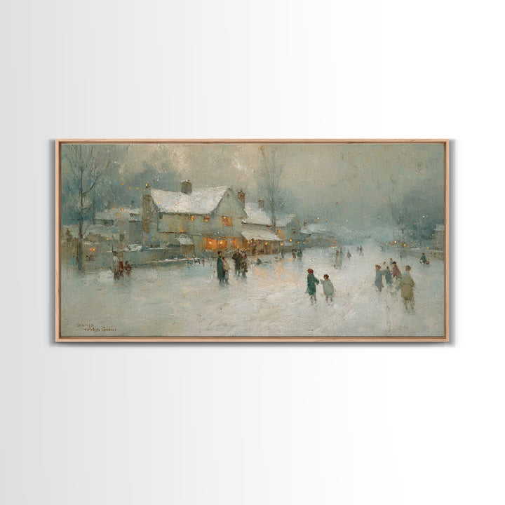 Snowy Family Gathering | Framed Canvas Print | Christmas Wall Art | Christian Art Canvas | Modern Christmas Art | Christian Christmas Decor