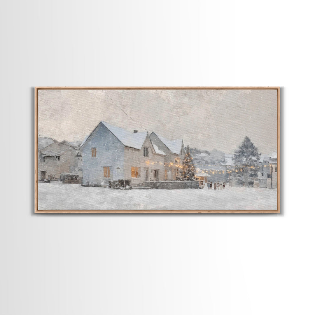 Winter Skaters Peace – Framed Canvas Print – Vintage Christmas Art – Christmas Wall Art – Christian Art Canvas – Christmas Art Prints – Chr