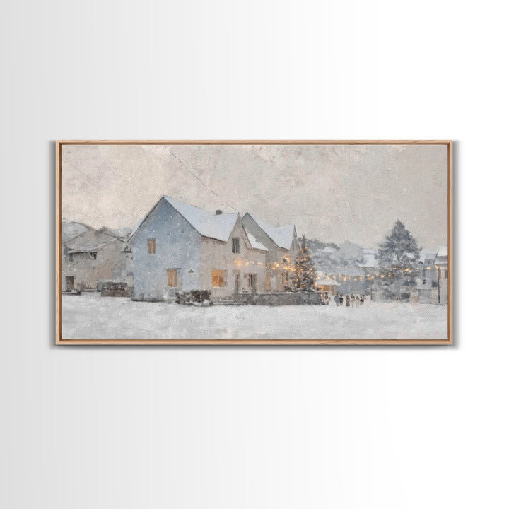 Winter Skaters Peace – Framed Canvas Print – Vintage Christmas Art – Christmas Wall Art – Christian Art Canvas – Christmas Art Prints – Chr