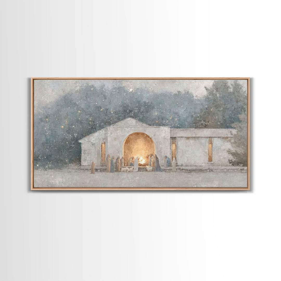 Nativity Light | Framed Canvas Print | Christian Christmas Art | Christian Wall Art | Christian Art Canvas | Folk Art Christmas | Jesus Chr