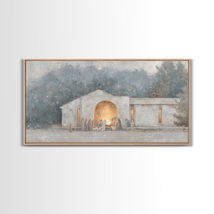 Nativity Light | Framed Canvas Print | Christian Christmas Art | Christian Wall Art | Christian Art Canvas | Folk Art Christmas | Jesus Chr