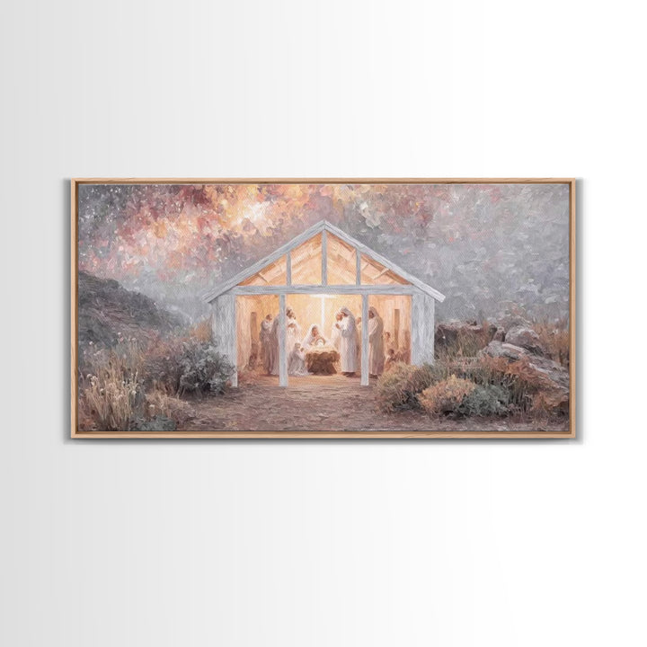 Starry Manger Light, Framed Canvas Print, Christian Christmas Art, Christian Wall Art, Christian Art Canvas, Jesus Christmas Art, Christmas