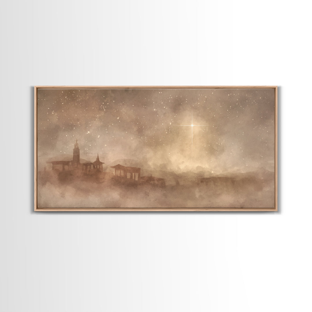 Midnight Bethlehem – Framed Canvas Print – Christian Art Canvas – Moody Christmas Art – Christian Wall Art – Christmas Art – Christian Chri
