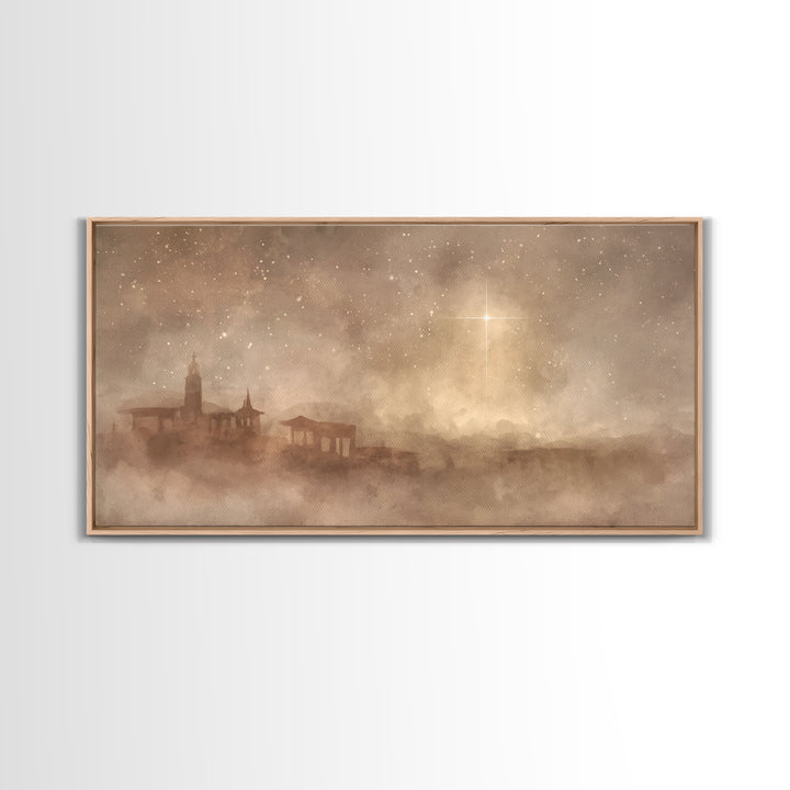 Midnight Bethlehem – Framed Canvas Print – Christian Art Canvas – Moody Christmas Art – Christian Wall Art – Christmas Art – Christian Chri