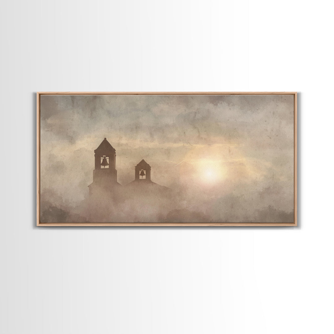 Silent Bells – Framed Canvas Print – Christian Wall Art – Christian Painting – Vintage Christian Art – Moody Christmas Art – Christian Deco