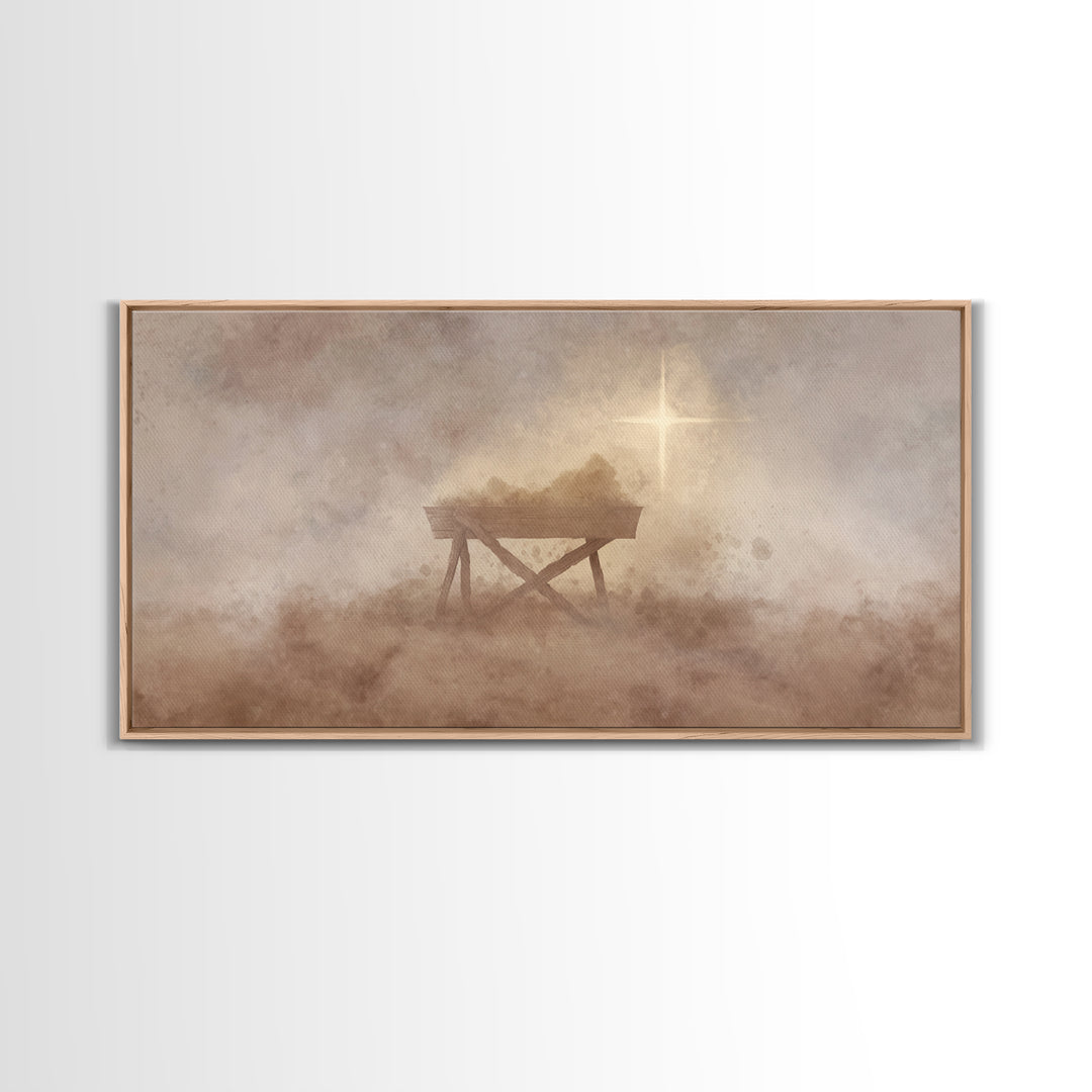 Holy Manger – Framed Canvas Print – Christian Art Canvas – Christian Wall Art – Moody Christmas Art – Christmas Art Prints – Christian Gift