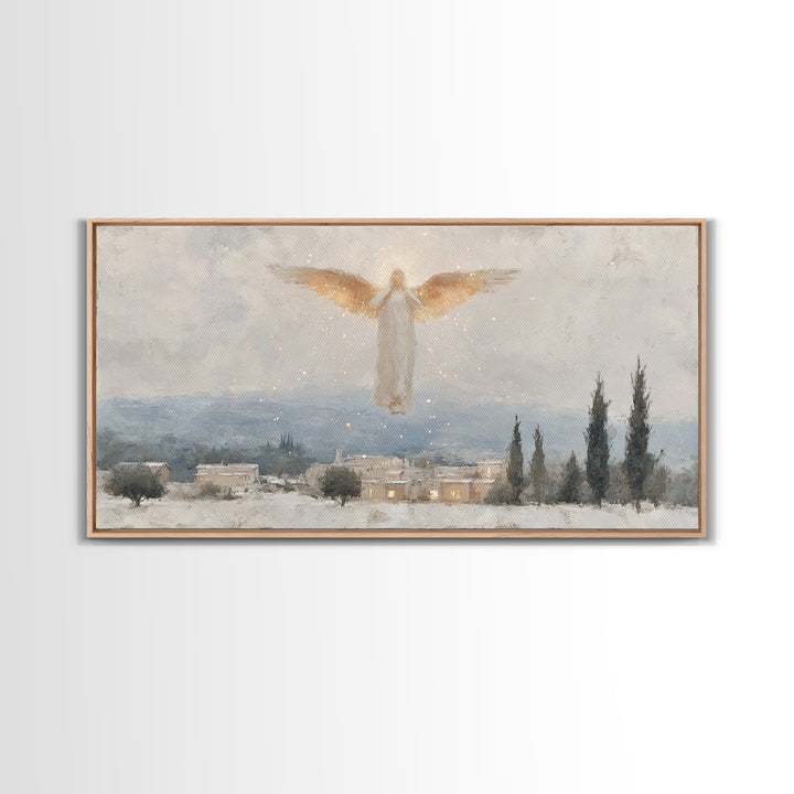 Angel’s Herald – Framed Canvas Print – Christian Christmas Art – Christmas Wall Art – Modern Christian Painting – Christian Art Gift – Chri