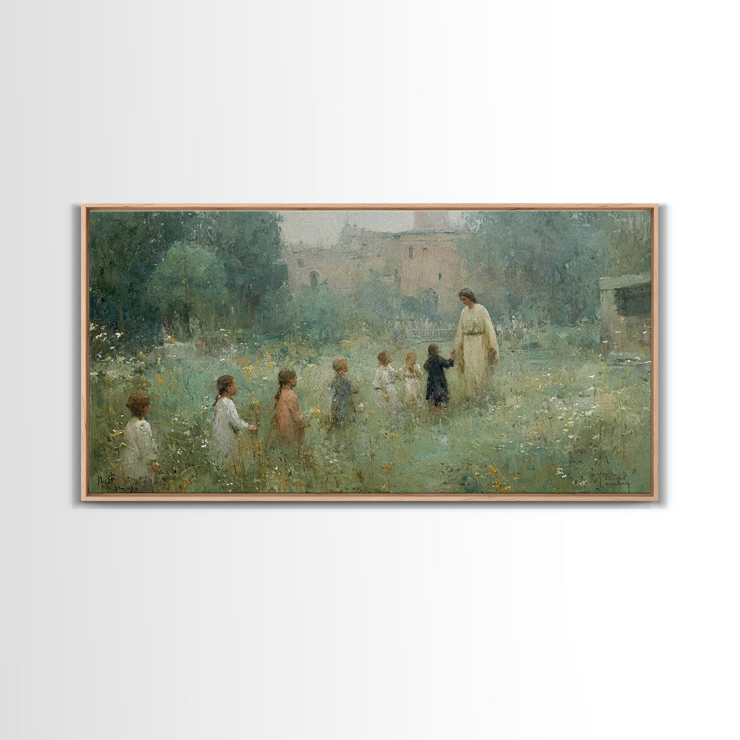 Gentle Meadow Walk, Framed Canvas Print, Christian Art Print, Vintage Christian Art, Jesus Painting, Christian Wall Art, Christian Gift Ide