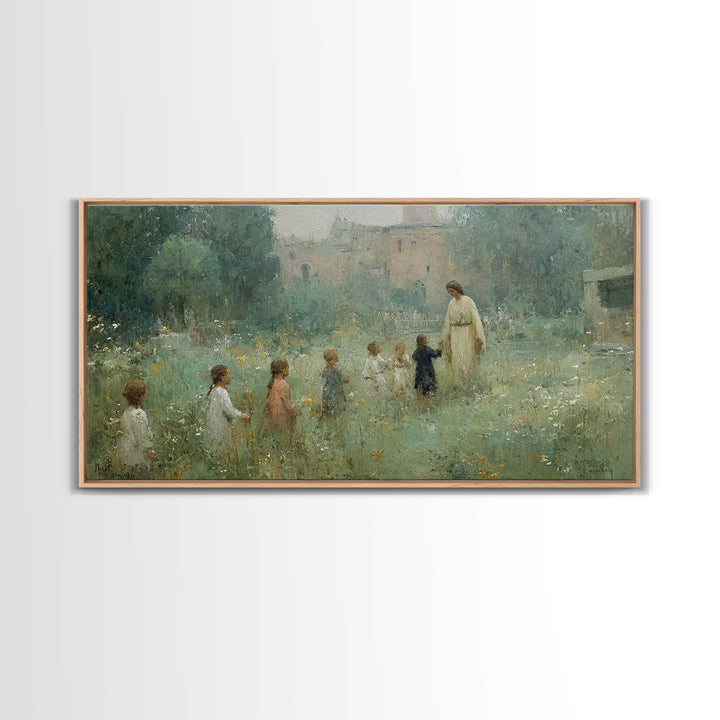 Gentle Meadow Walk, Framed Canvas Print, Christian Art Print, Vintage Christian Art, Jesus Painting, Christian Wall Art, Christian Gift Ide