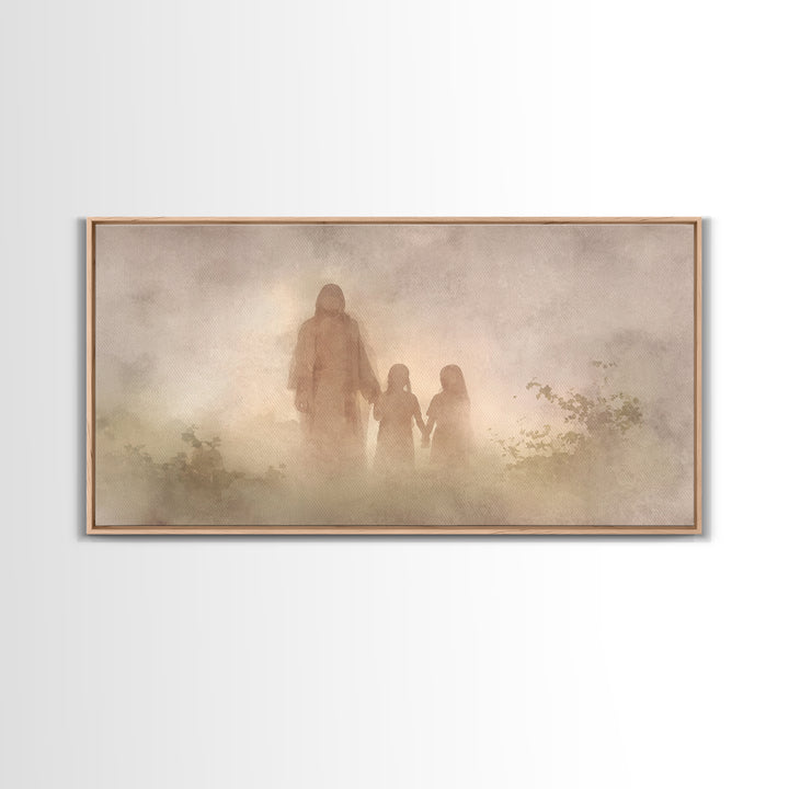 Sacred Morning Haze – Framed Canvas Print – Christian Wall Art – Minimalist Christian Art – Jesus Painting – Subtle Christian Art – Christi