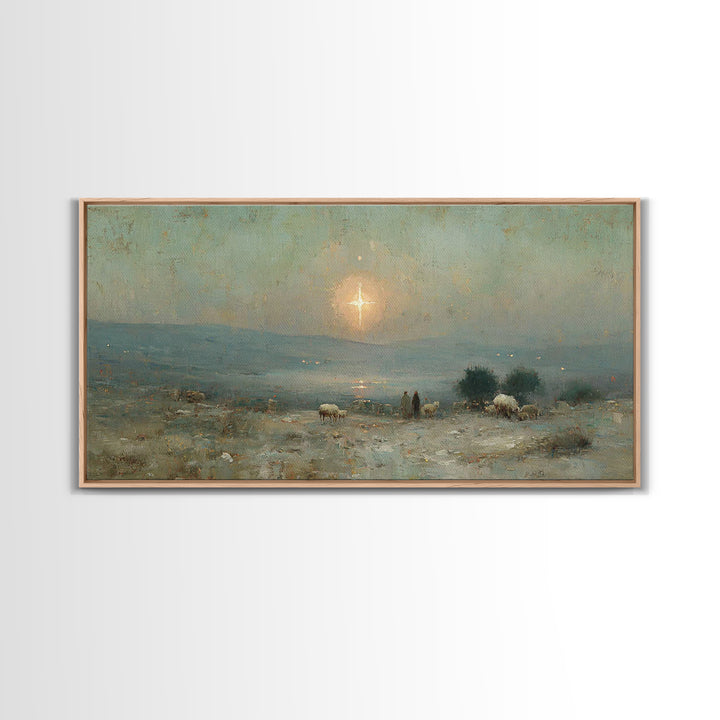 Shepherds Of Dawn – Framed Canvas Print – Christian Christmas Art – Christmas Wall Art – Jesus Painting – Christian Art Canvas – Vintage Ch