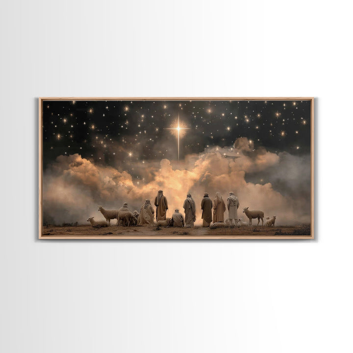 Shepherds Beneath Heaven | Framed Canvas Print | Christian Christmas Art | Christmas Wall Art | Jesus Christmas Art | Christian Art Canvas