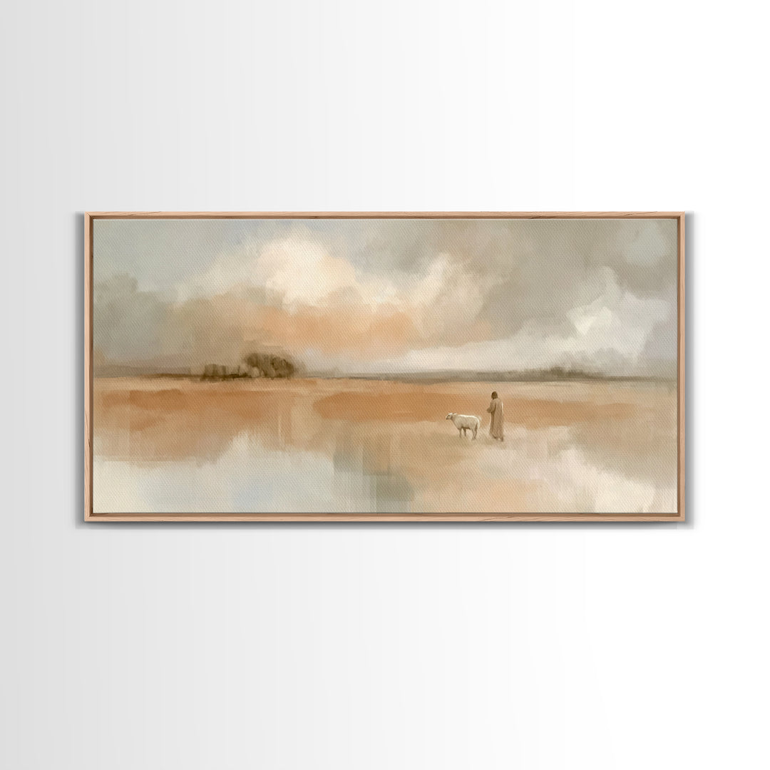 Quiet Pasture Peace | Framed Canvas Print | Minimalist Christian Art | Christian Wall Art | Subtle Christian Art | Jesus Painting
