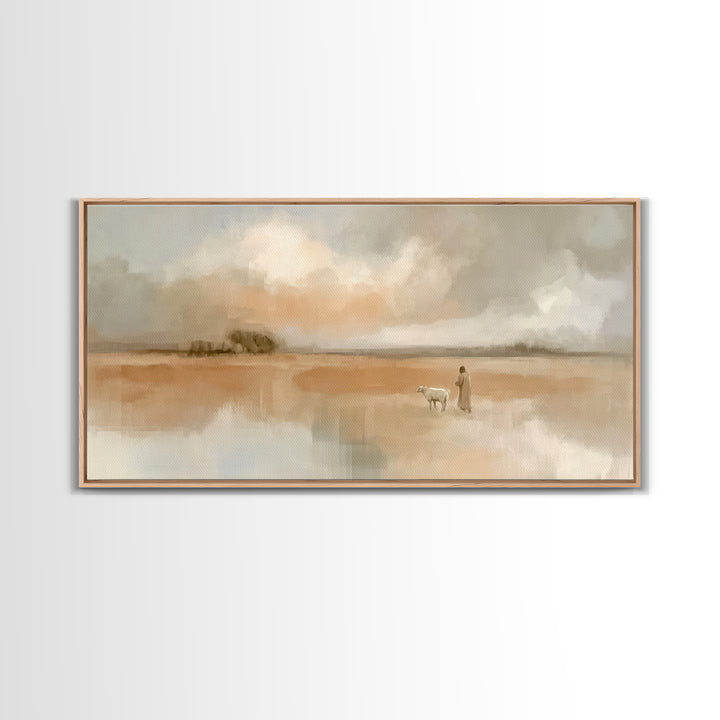 Quiet Pasture Peace | Framed Canvas Print | Minimalist Christian Art | Christian Wall Art | Subtle Christian Art | Jesus Painting