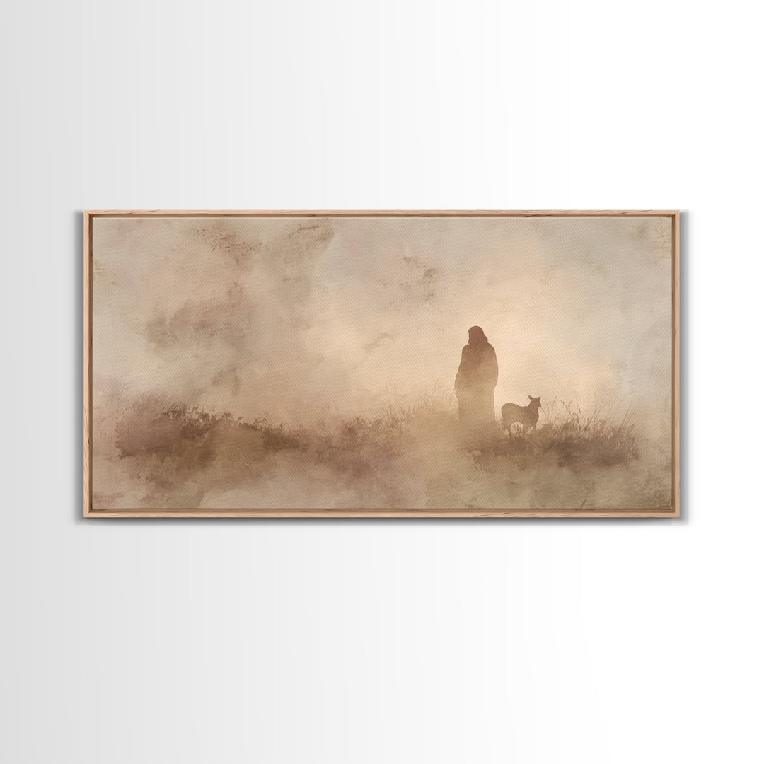 Shepherd In Stillness – Framed Canvas Print – Christian Wall Art – Minimalist Christian Art – Subtle Christian Paintings – Christian Art Wo