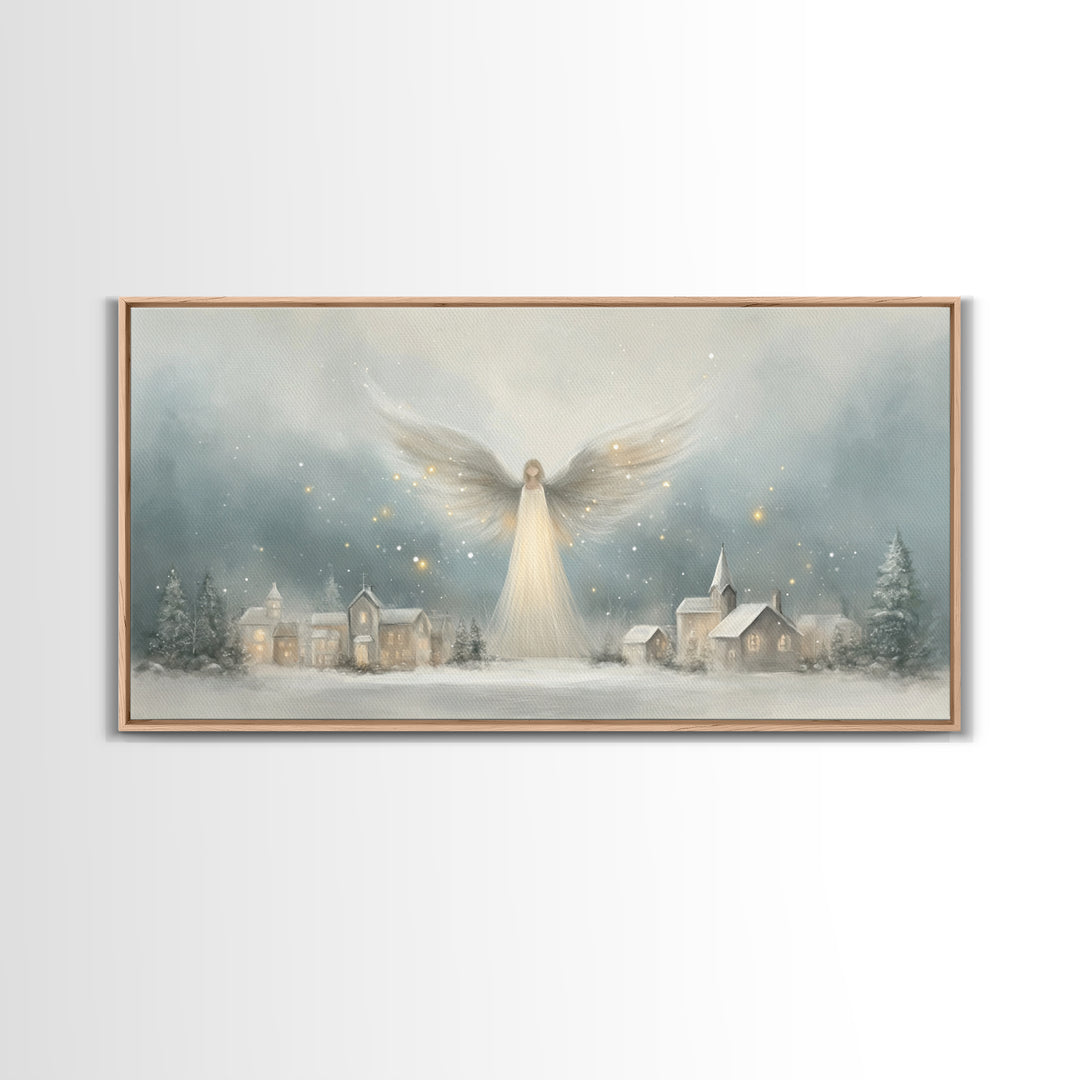 Heaven’s Guardian – Framed Canvas Print – Christian Christmas Art – Christmas Art Framed – Christian Art Canvas – Subtle Christian Painting