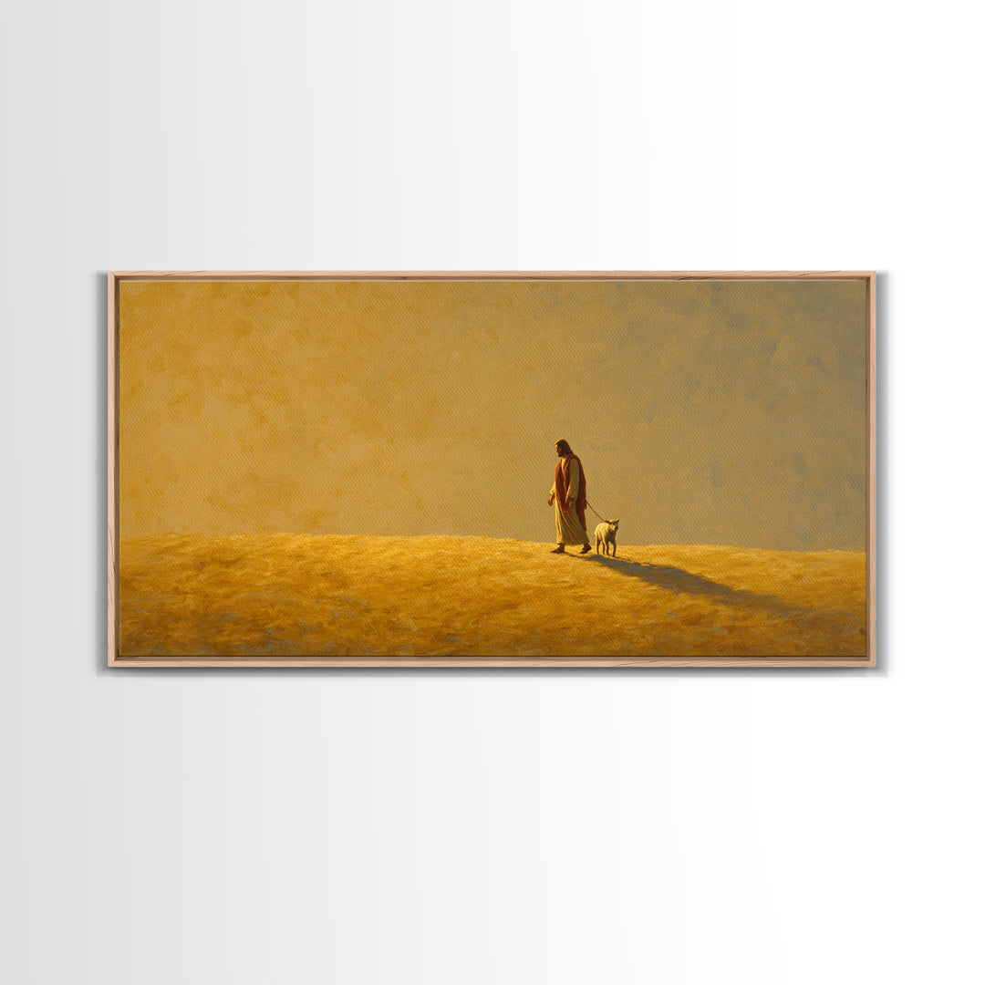 Golden Shepherd Path – Framed Canvas Print – Christian Wall Art – Jesus Painting – Christian Art Canvas – Christian Christmas Art – Christi