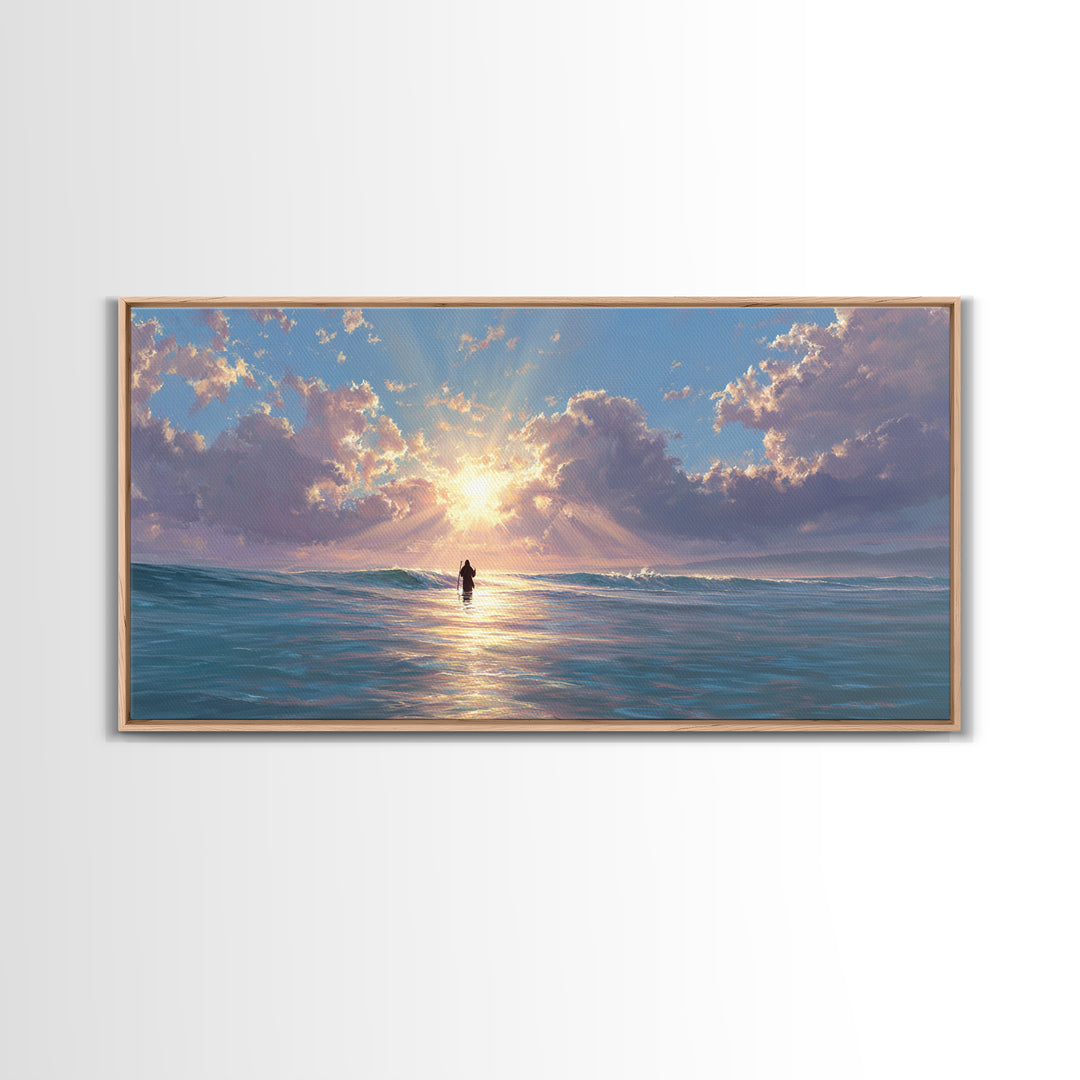 Light Upon The Waters – Framed Canvas Print – Jesus Painting – Christian Art Canvas – Christian Wall Art – Modern Christian Painting – Chri