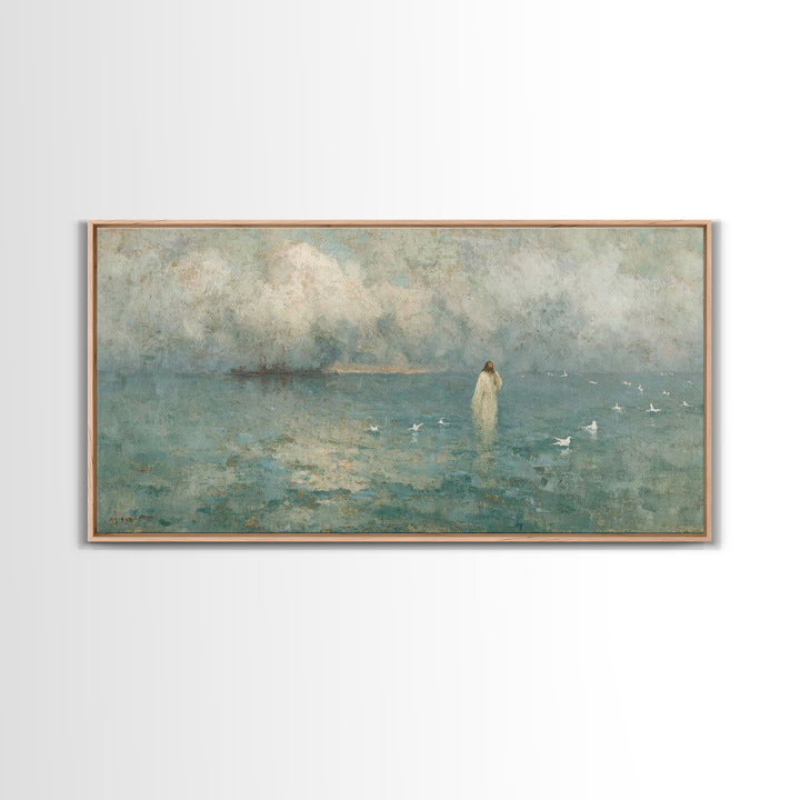 Sea Of Mercy – Framed Canvas Print – Christian Art Canvas – Jesus Painting – Modern Christian Art – Blue Christian Art – Christian Wall Art