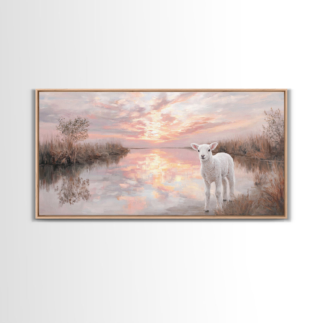 Pasture Light | Framed Canvas Print | Christian Art Canvas | Christian Painting | Christian Christmas Decor | Modern Christian Art | Christ