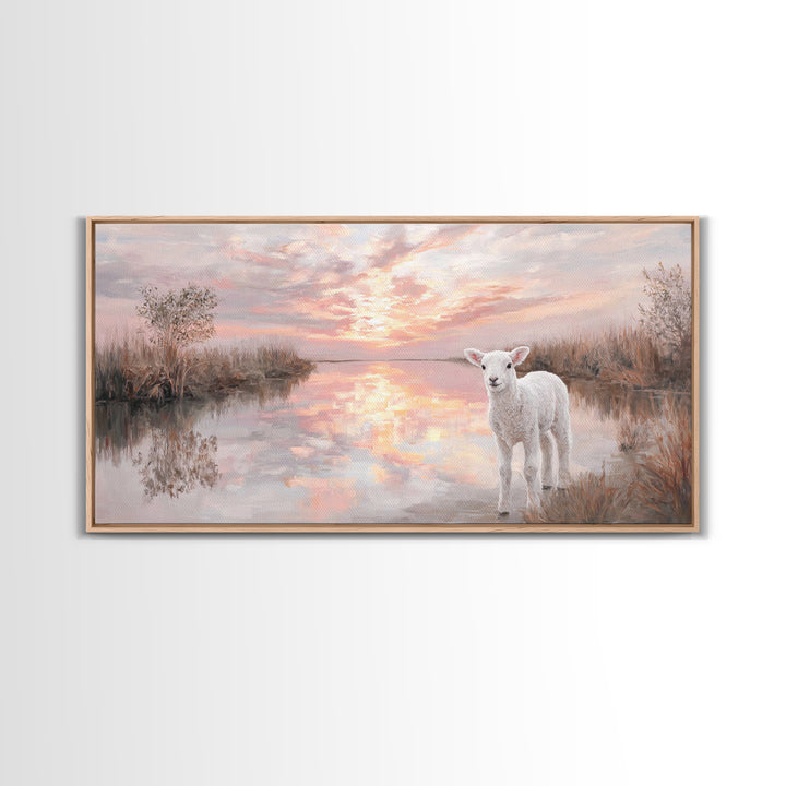 Pasture Light | Framed Canvas Print | Christian Art Canvas | Christian Painting | Christian Christmas Decor | Modern Christian Art | Christ
