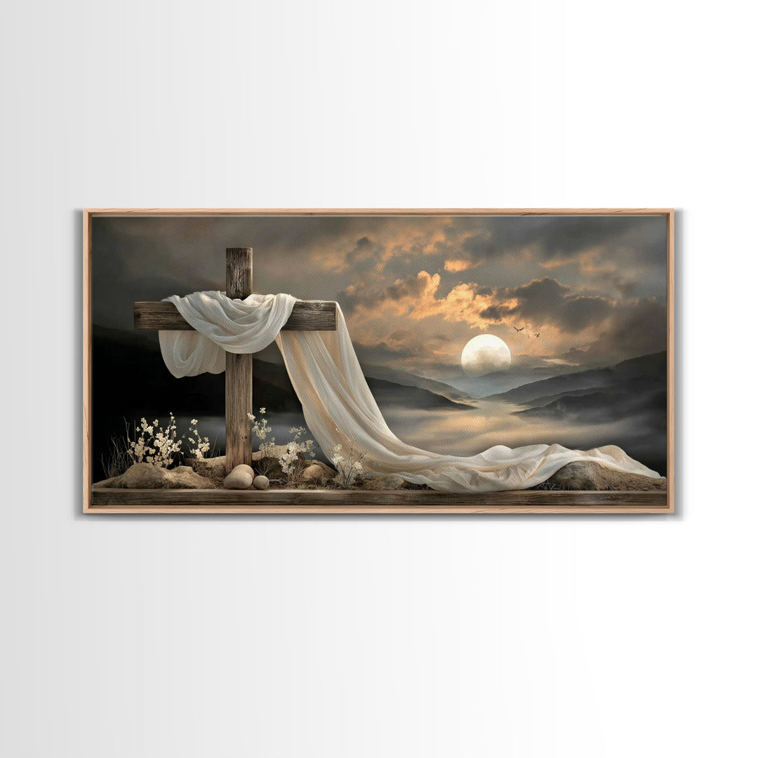 Cross At Sunset | Framed Canvas Print | Christian Art Canvas | Christian Christmas Art | Vintage Christian Art | Christian Wall Art | Chris