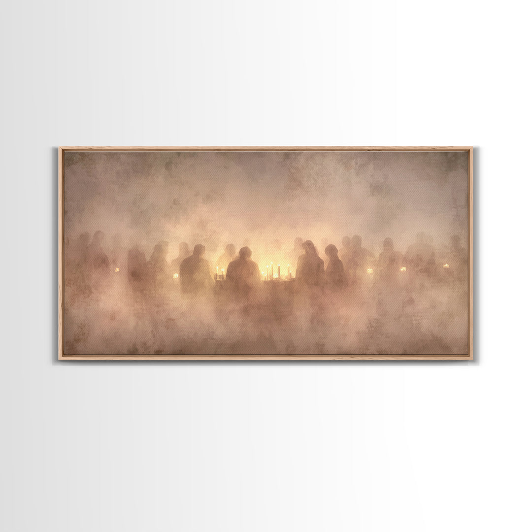 Gathered In Glow – Framed Canvas Print – Christian Art Canvas – Christian Christmas Art – Christmas Wall Art – Vintage Christmas Art – Chri