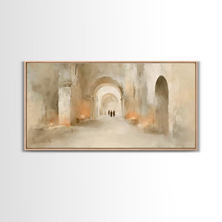 Quiet Cloister Path, Framed Canvas Print, Christian Art Canvas, Christian Wall Art, Minimalist Christian Art, Christian Painting, Christian