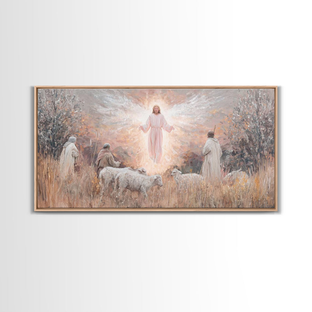 Angel Of Dawn, Framed Canvas Print, Christian Art Canvas, Christmas Wall Art, Jesus Painting, Christian Christmas Art, Christian Wall Art