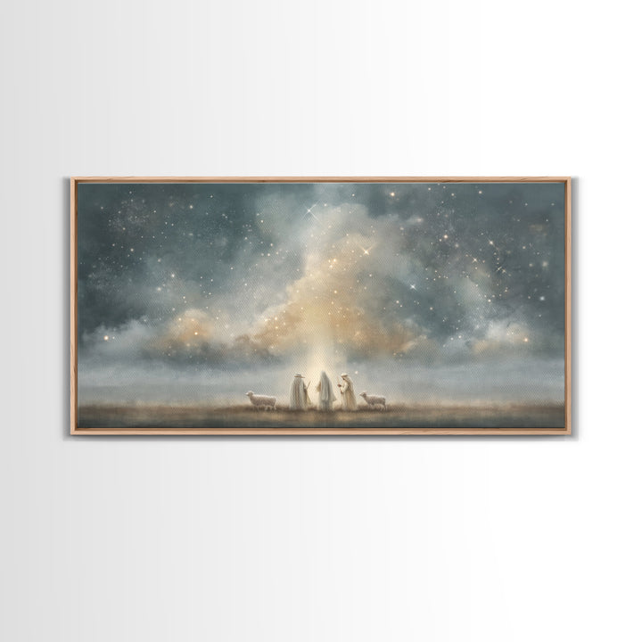 Starry Night Shepherds - Framed Canvas Print - Christian Wall Art - Christmas Art - Christian Art Canvas - Jesus Painting - Faith