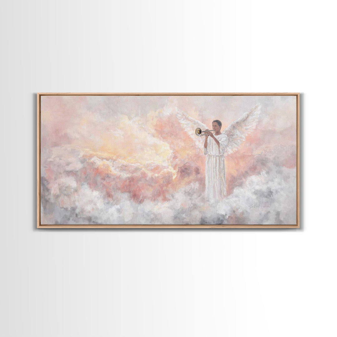 Angel In Sunrise - Framed Canvas Print - Christian Art Canvas - Christian Wall Art - Jesus Painting - Christian Christmas Art - Faith