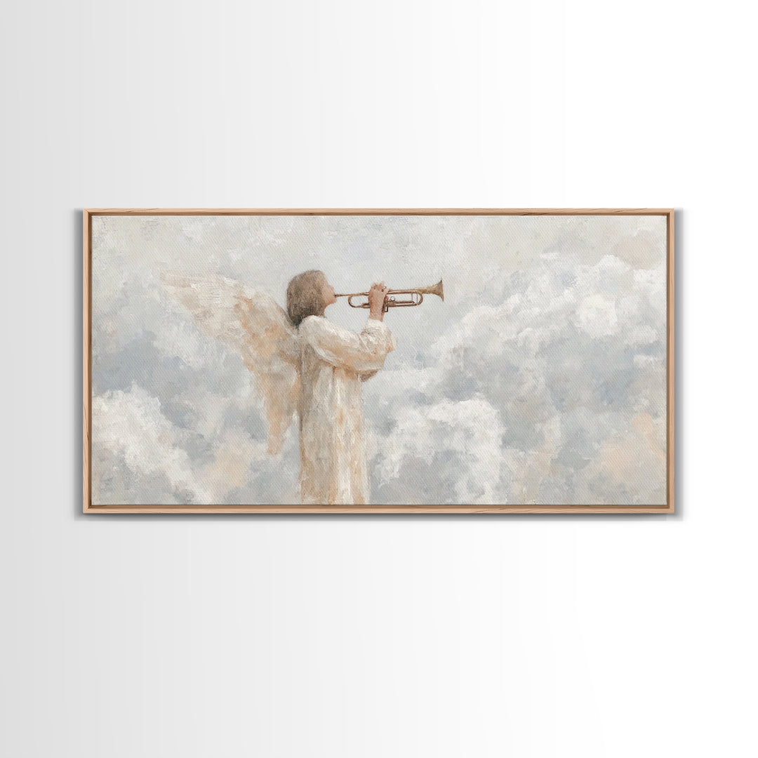 Soft Trumpet Grace, Framed Canvas Print, Christian Wall Art, Christian Christmas Art, Christian Art Canvas, Christmas Art, Christian Art