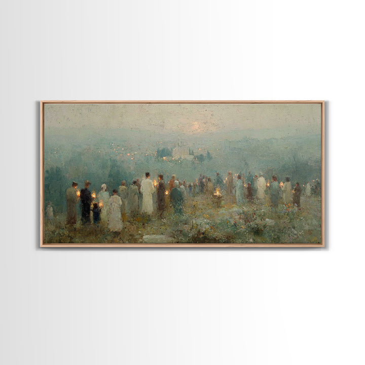 Twilight Lantern Vigil | Framed Canvas Print | Christian Christmas Art | Christian Art Canvas | Christian Wall Art | Christmas Art | Christ