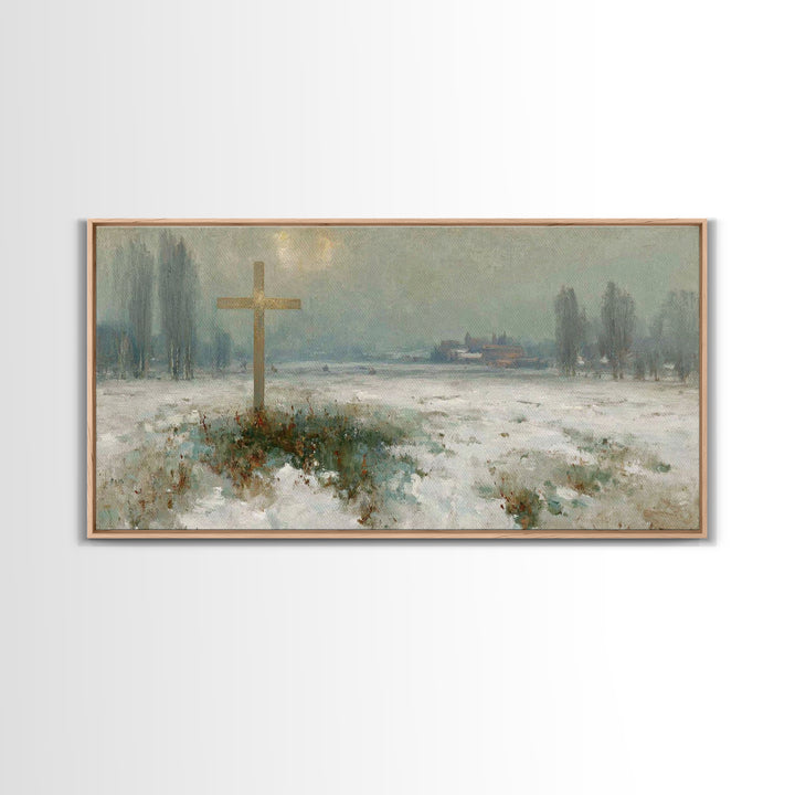 Silent Redemption – Framed Canvas Print – Christian Art Canvas – Vintage Christian Art – Christian Wall Art – Moody Christmas Art