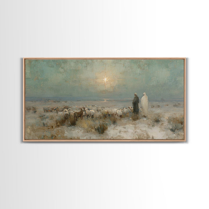 Shepherds And Glory , Framed Canvas Print, Christian Art Canvas, Christian Wall Art, Christian Christmas Art, Christmas Decor, Jesus Painti