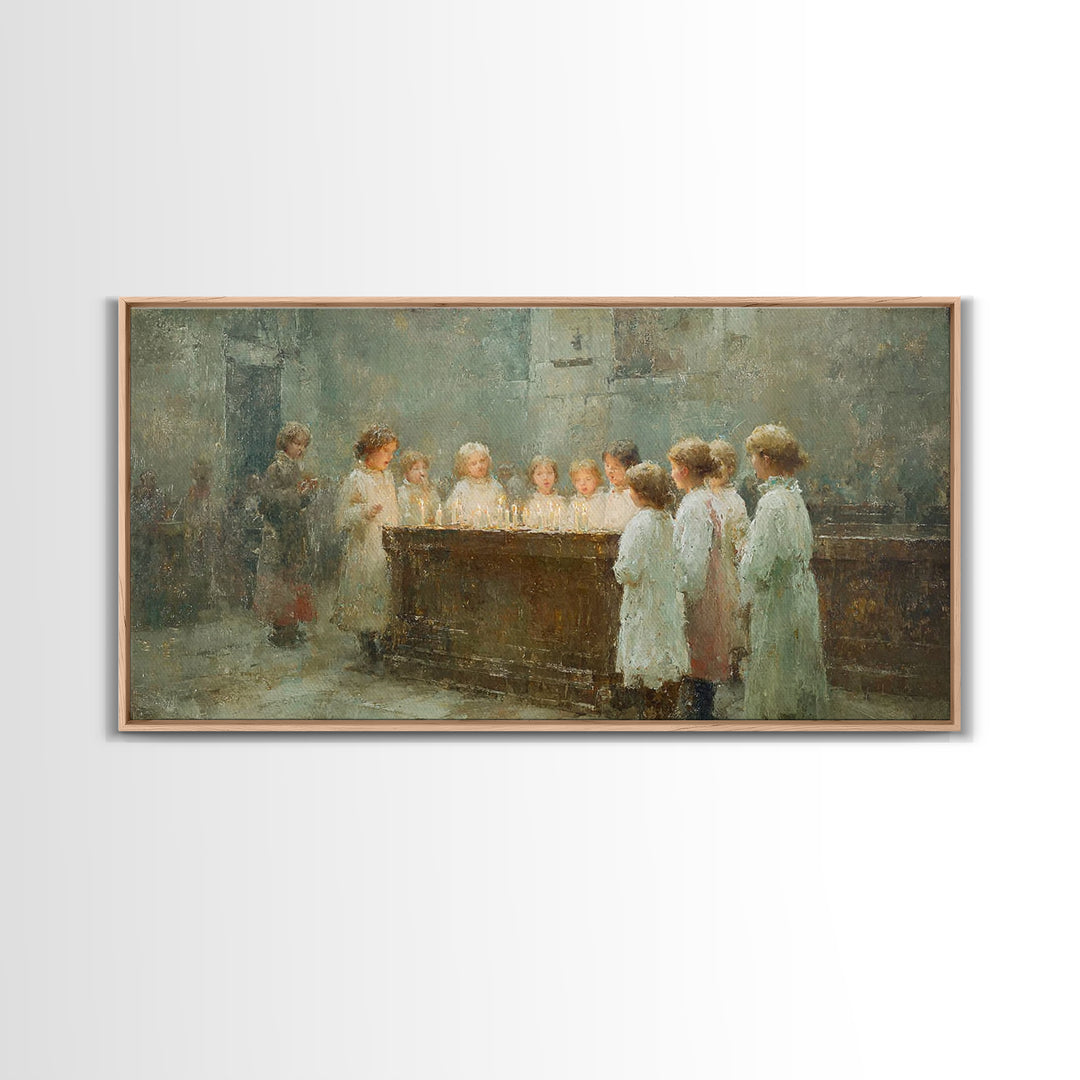 Little Lights Gathered – Framed Canvas Print – Christian Christmas Art – Christmas Wall Art – Christian Art Print – Vintage Christmas Art –