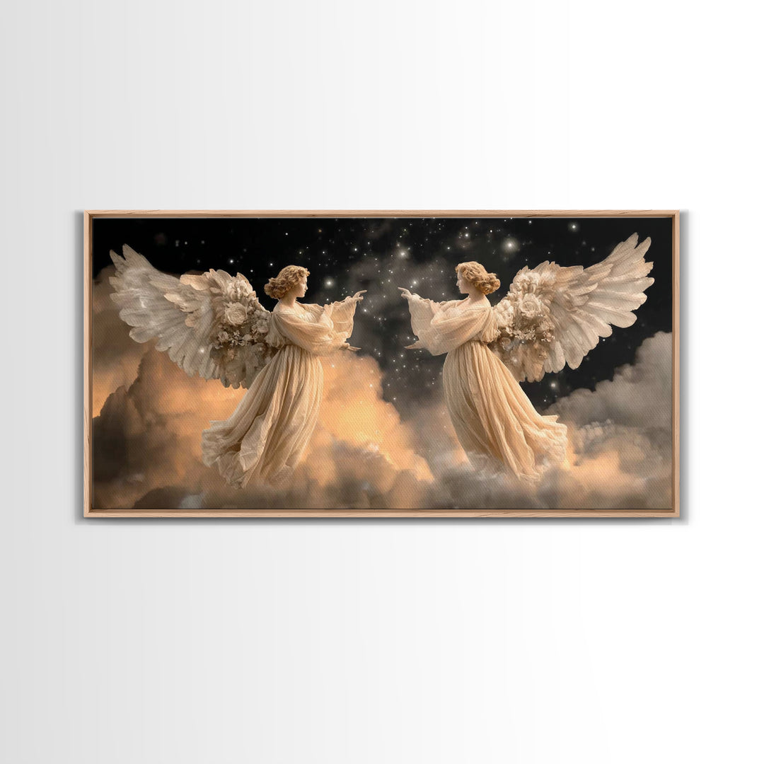 Starlit Guardians – Framed Canvas Print – Christian Art Painting – Christian Wall Art – Moody Christian Art – Christian Art Canvas – Christ