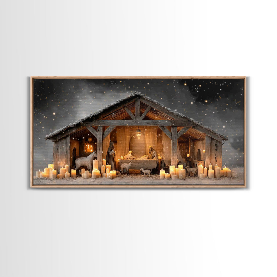 Nativity Night Peace, Framed Canvas Print, Christian Christmas Art, Christian Wall Art, Jesus Christmas Art, Christian Art Canvas, Christma