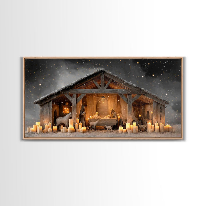 Nativity Night Peace, Framed Canvas Print, Christian Christmas Art, Christian Wall Art, Jesus Christmas Art, Christian Art Canvas, Christma